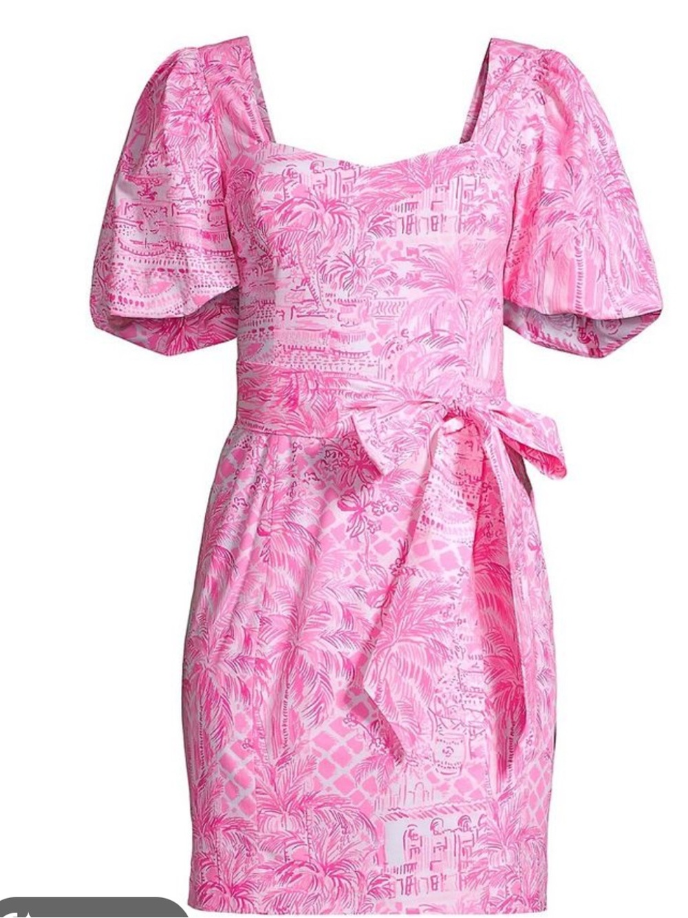 Lilly Pulitzer merian puff sleeve Hot Pink Tropical-Print Dress
